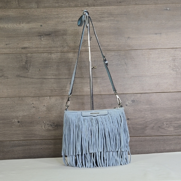 Rebecca Minkoff Stylish Blue Fringe Suede Leather Crossbody Shoulder Bag - Picture 1 of 14